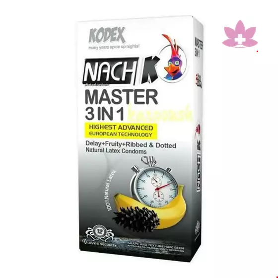 Nach Kodex Master 3 in 1 Delay Fruity Ribbed And Dotted Condoms 12 PCS